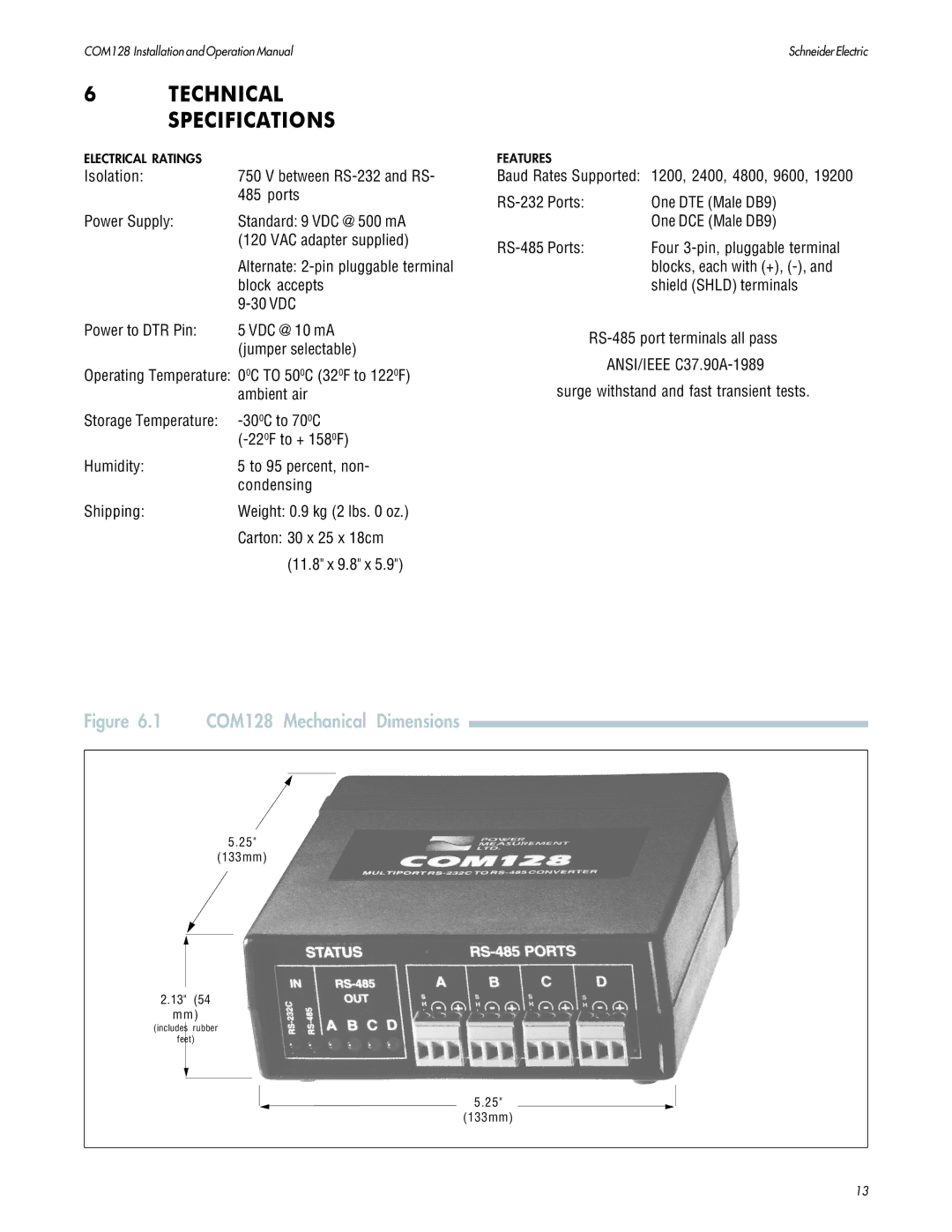 PowerLogix COM128 installation and operation guide Technical Specifications 