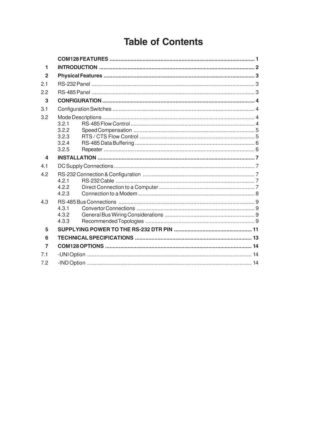 PowerLogix COM128 installation and operation guide Table of Contents 