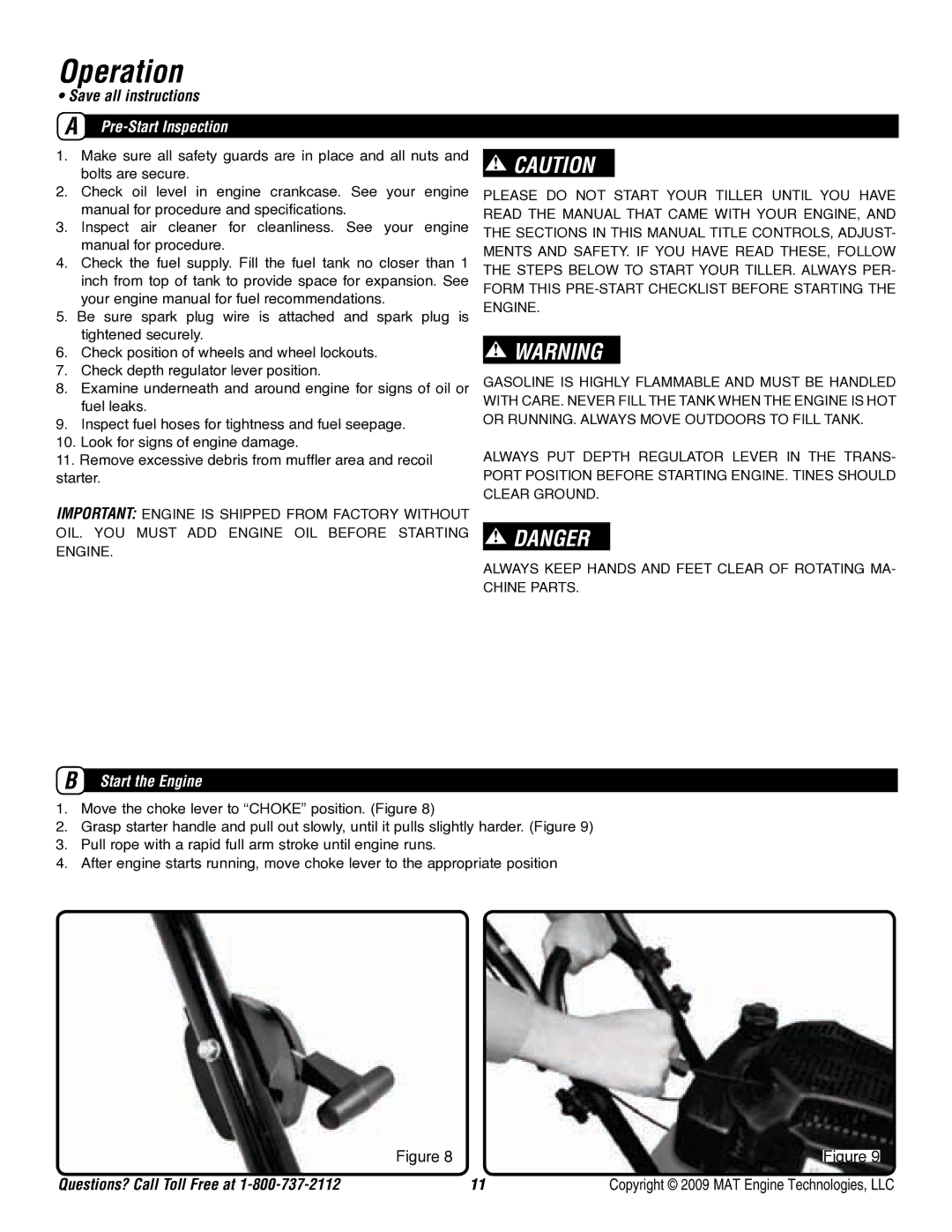 Powermate P-FTT-160MD-[E] specifications Operation, Start the Engine 