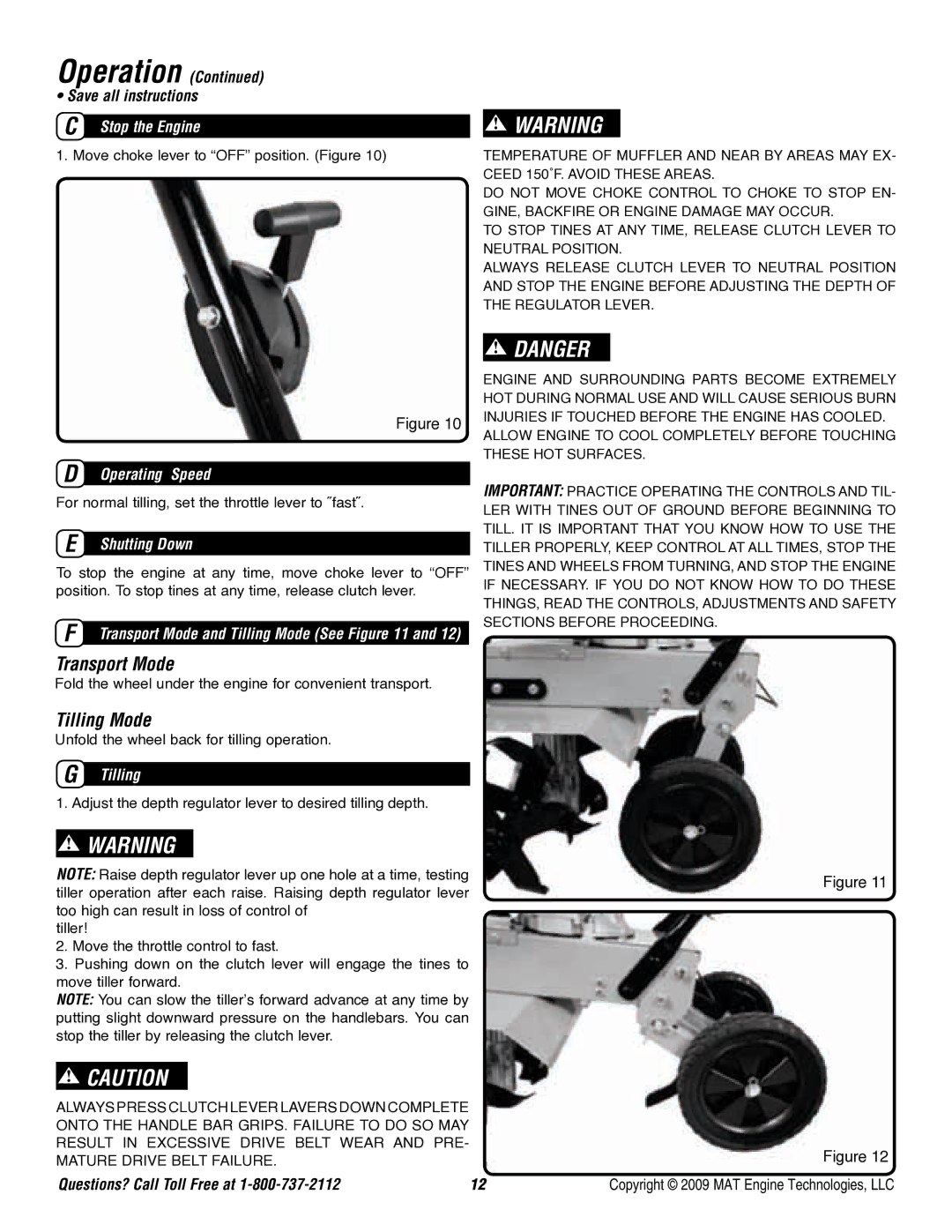 Powermate P-FTT-160MD-[E] specifications Transport Mode, Tilling Mode 