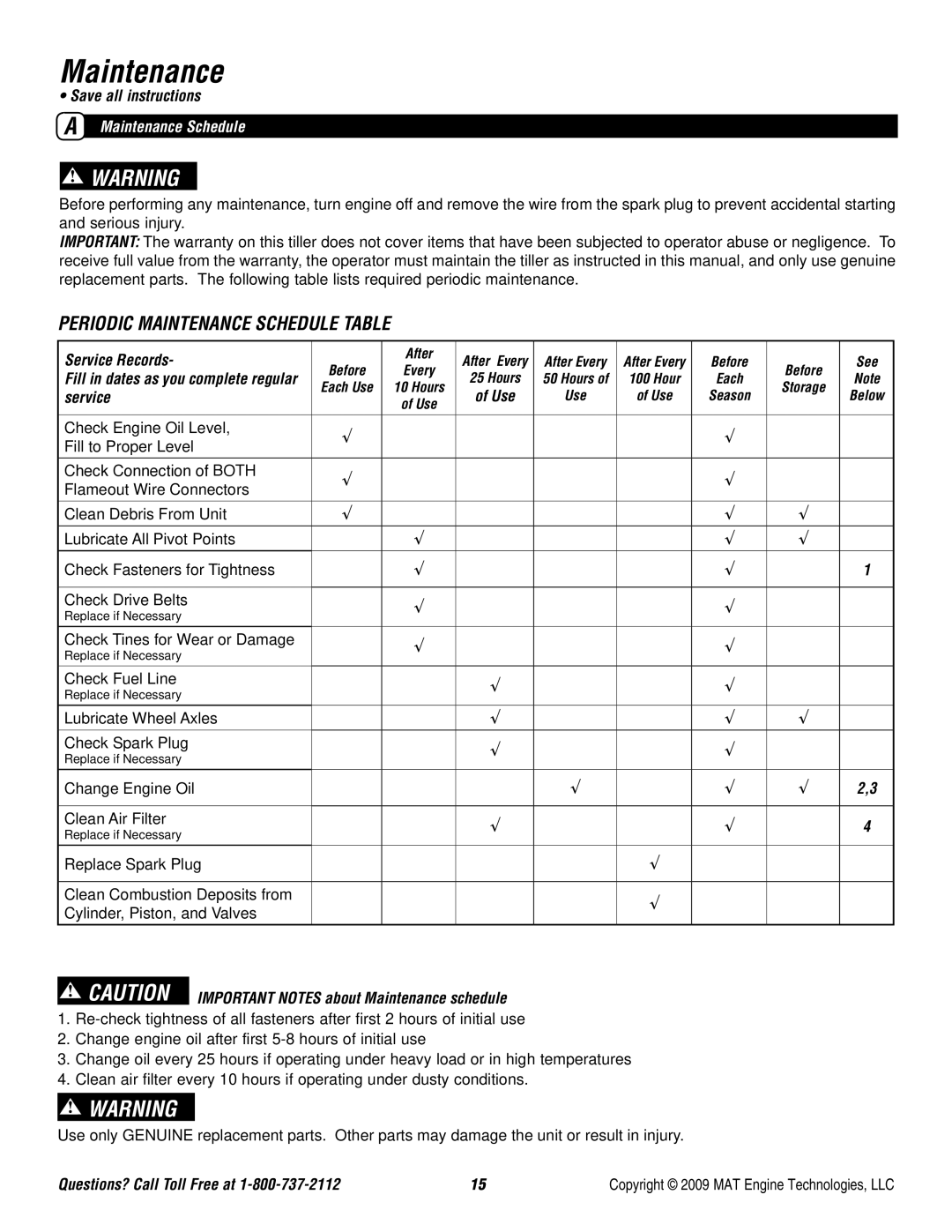 Powermate P-FTT-160MD-[E] specifications Periodic Maintenance Schedule Table, Service Records 