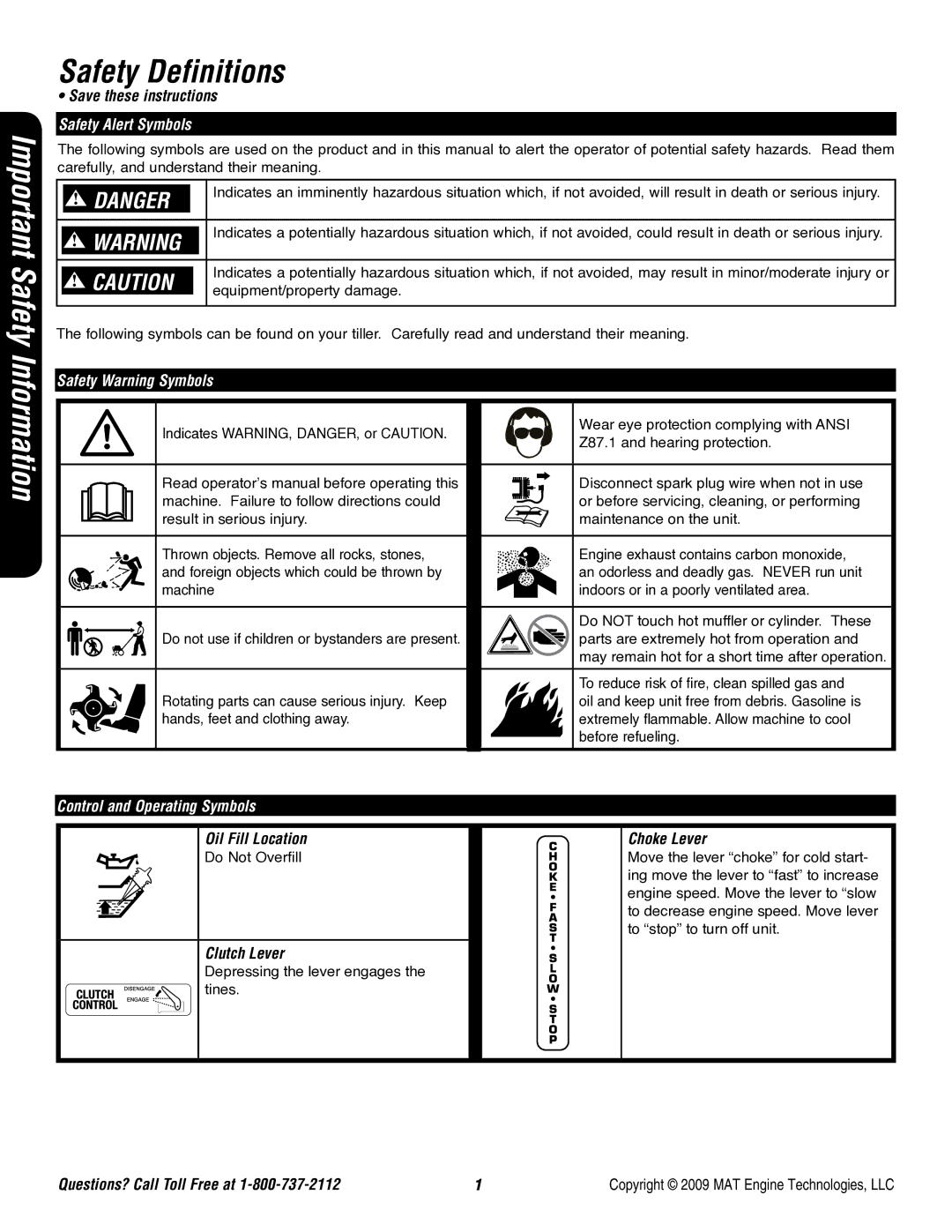 Powermate P-FTT-160MD-[E] Safety Definitions, Safety Alert Symbols, Safety Warning Symbols, Control and Operating Symbols 