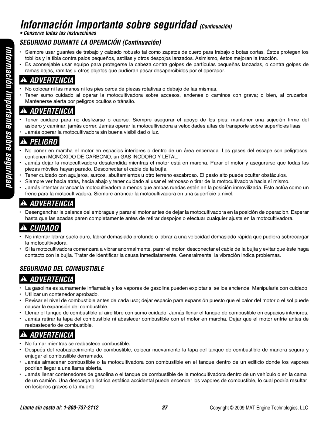 Powermate P-FTT-160MD-[E] Información importante sobre seguridad Continuación, Seguridad Durante LA Operación Continuación 