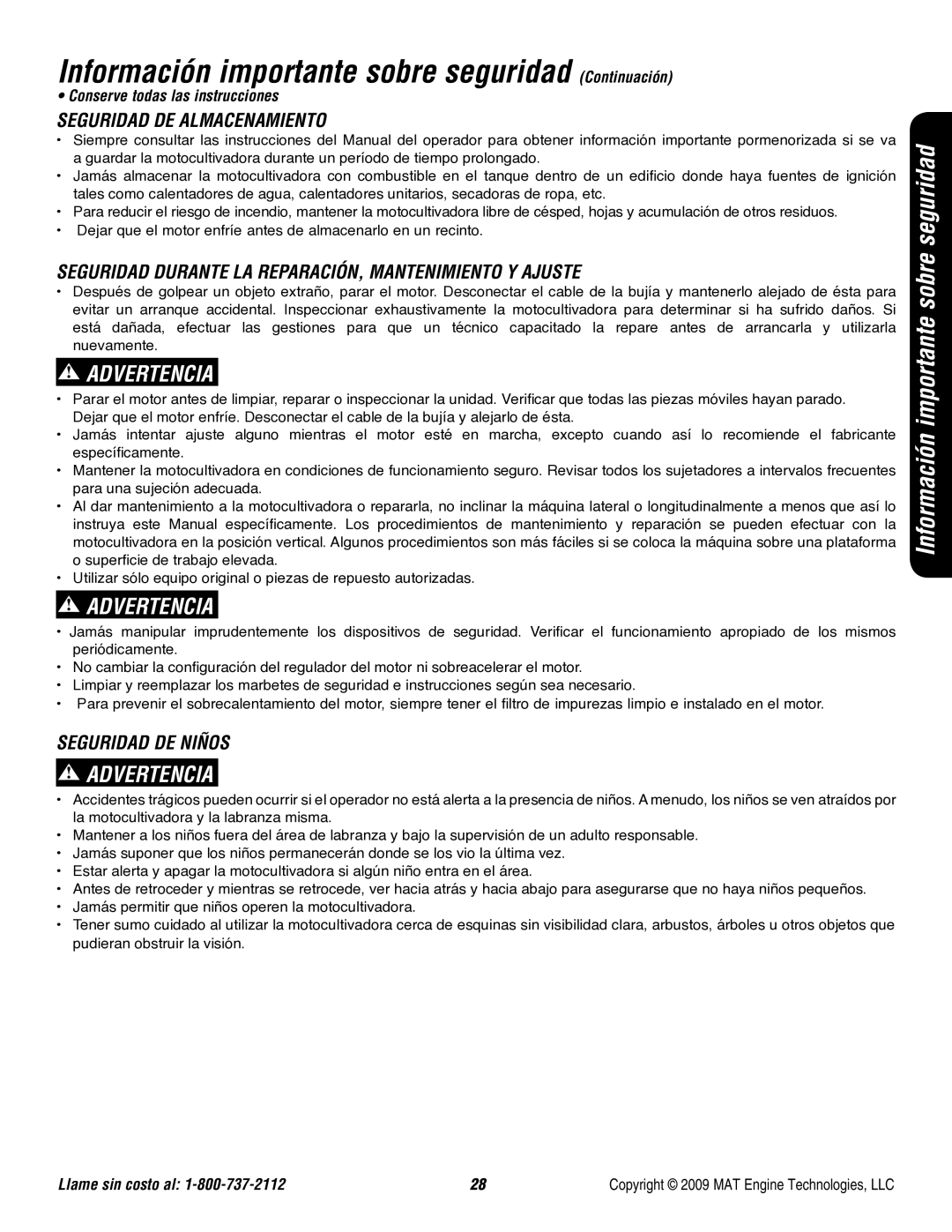 Powermate P-FTT-160MD specifications Seguridad DE Almacenamiento, Seguridad Durante LA REPARACIÓN, Mantenimiento Y Ajuste 