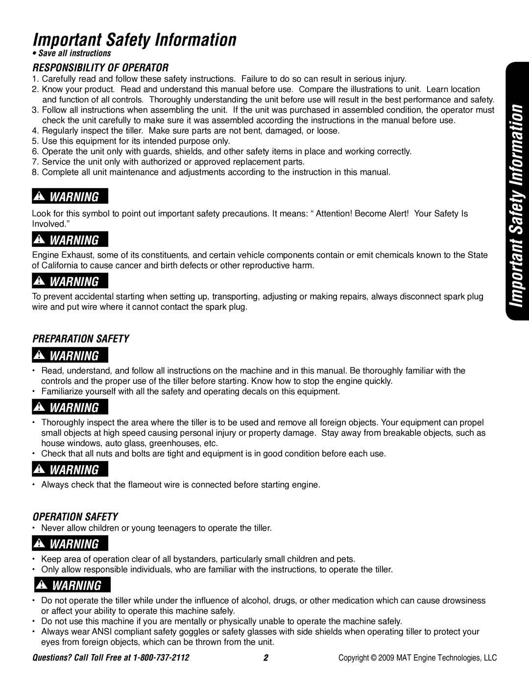 Powermate P-FTT-160MD Important Safety Information, Responsibility of Operator, Preparation Safety, Operation Safety 