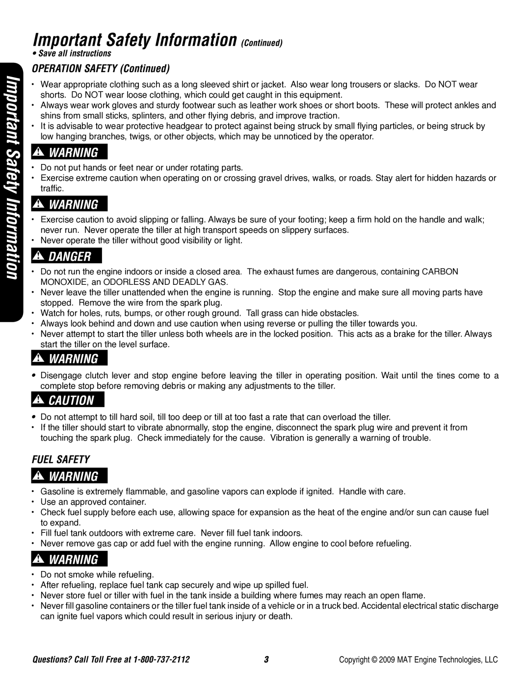 Powermate P-FTT-160MD-[E] specifications Operation Safety, Fuel Safety 