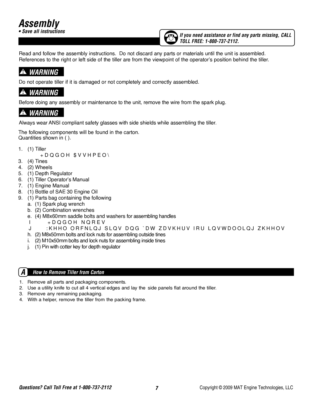 Powermate P-FTT-160MD-[E] specifications Assembly, How to Remove Tiller from Carton 