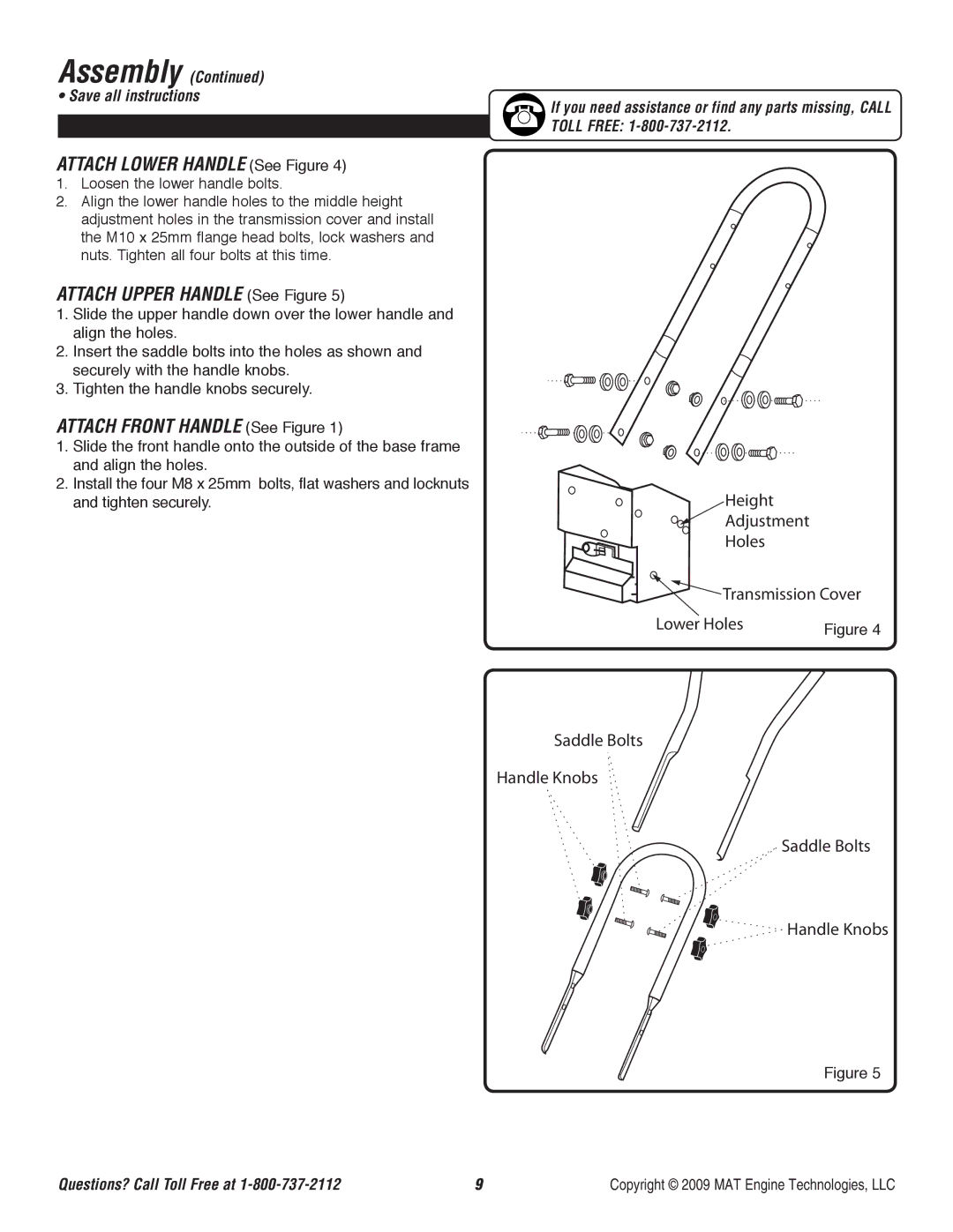 Powermate P-RTT-196MD-[E] Attach Lower Handle See Figure, Attach Upper Handle See Figure, Attach Front Handle See Figure 