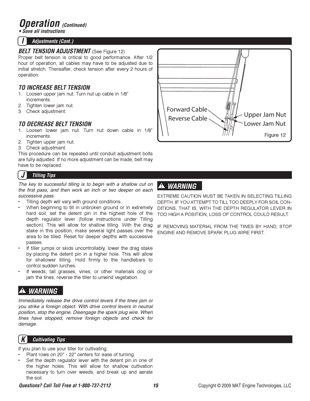 Powermate P-RTT-196MD-[E] Belt Tension Adjustment See Figure, To increase belt tension, To Decrease Belt Tension 