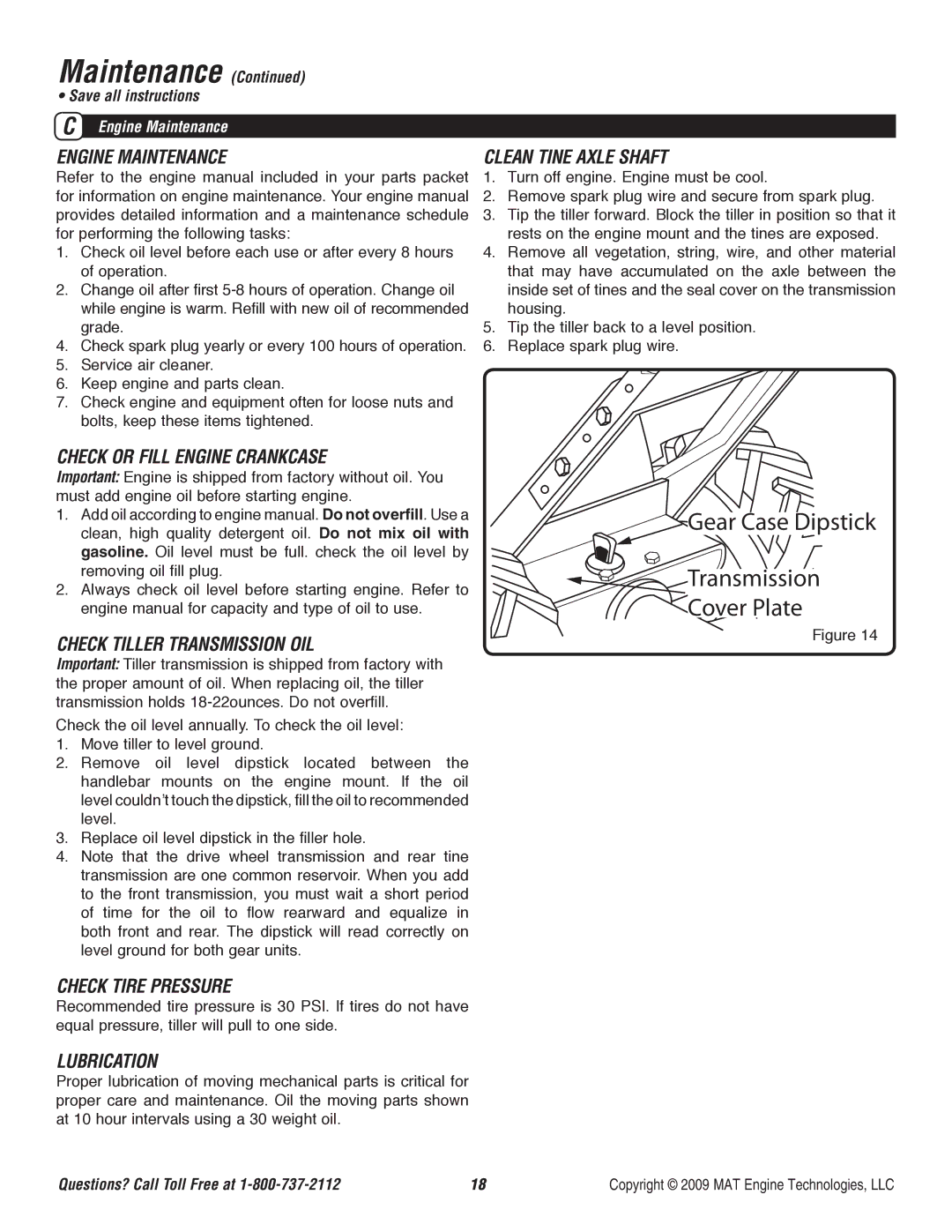 Powermate P-RTT-196MD Engine Maintenance, Check or Fill Engine Crankcase, Check Tiller Transmission OIL, Lubrication 