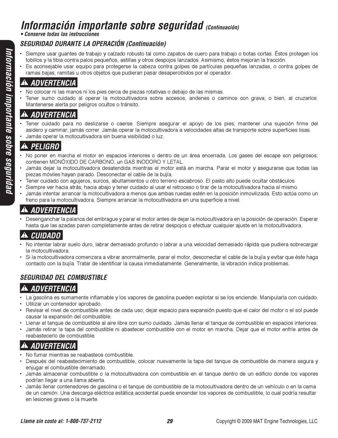 Powermate P-RTT-196MD-[E] Información importante sobre seguridad Continuación, Seguridad Durante LA Operación Continuación 