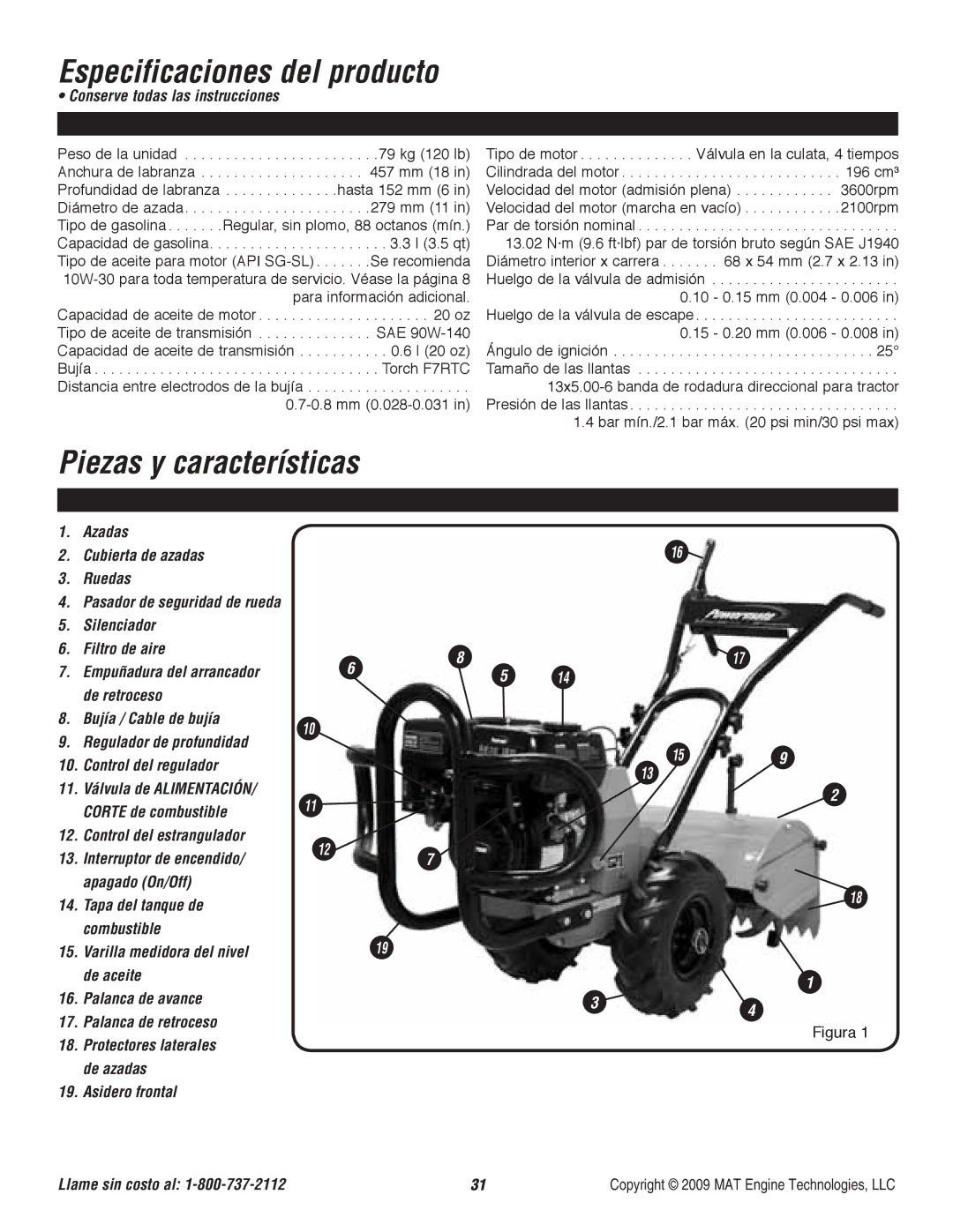 Powermate P-RTT-196MD-[E] specifications Especificaciones del producto, Piezas y características 