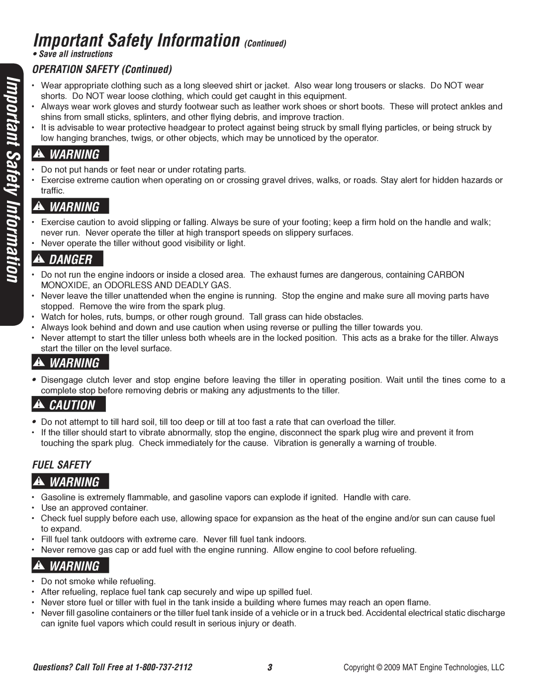 Powermate P-RTT-196MD-[E] specifications Operation Safety, Fuel Safety 