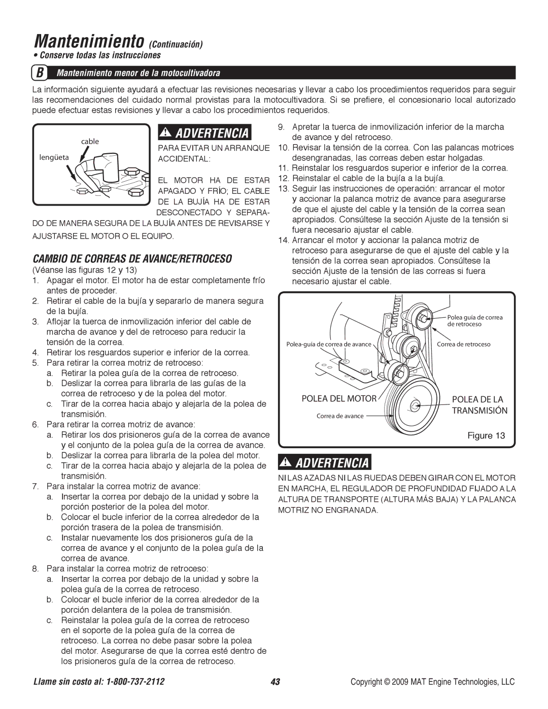 Powermate P-RTT-196MD-[E] specifications Mantenimiento Continuación, Mantenimiento menor de la motocultivadora 