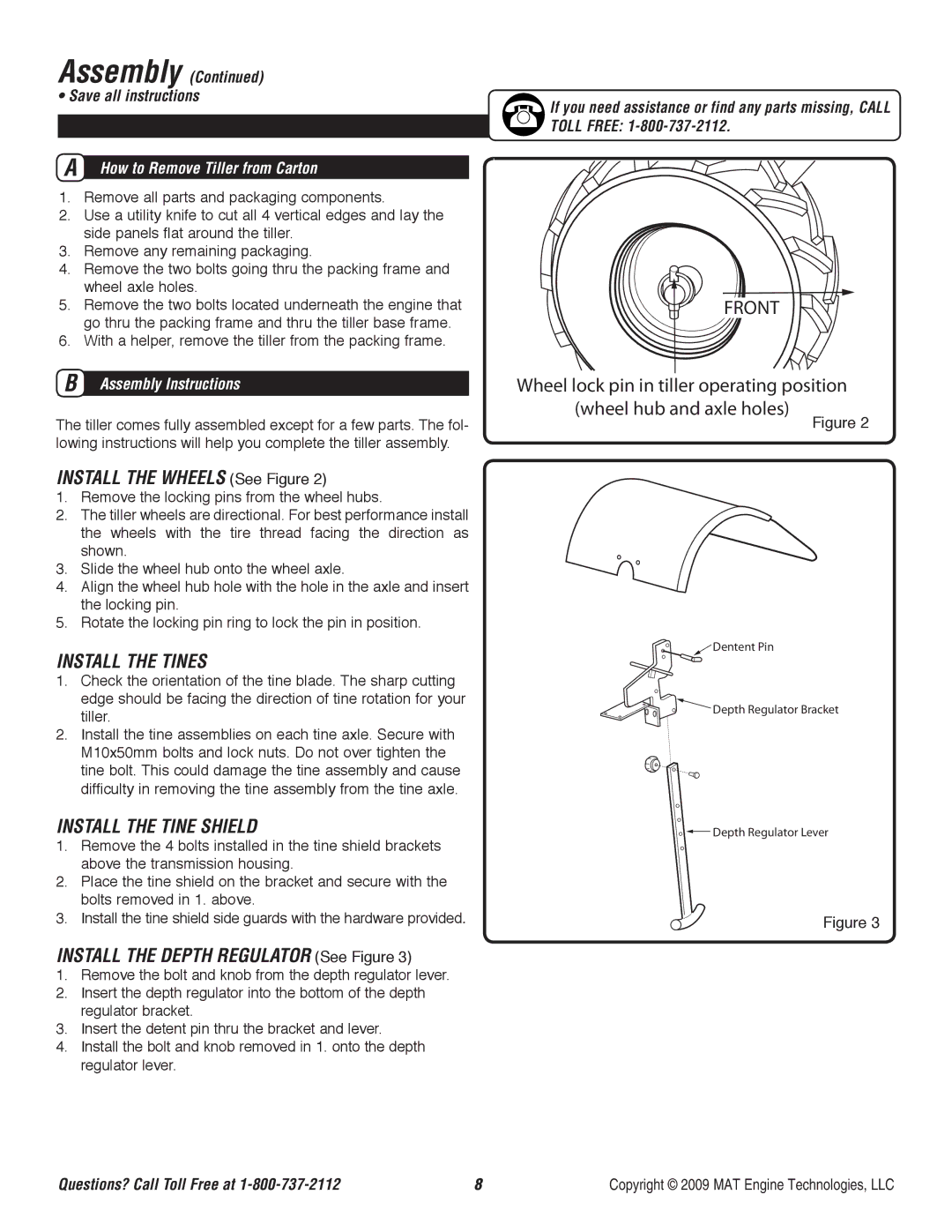 Powermate P-RTT-196MD-[E] specifications Install the Wheels See Figure, Install the Tines, Install the Tine Shield 