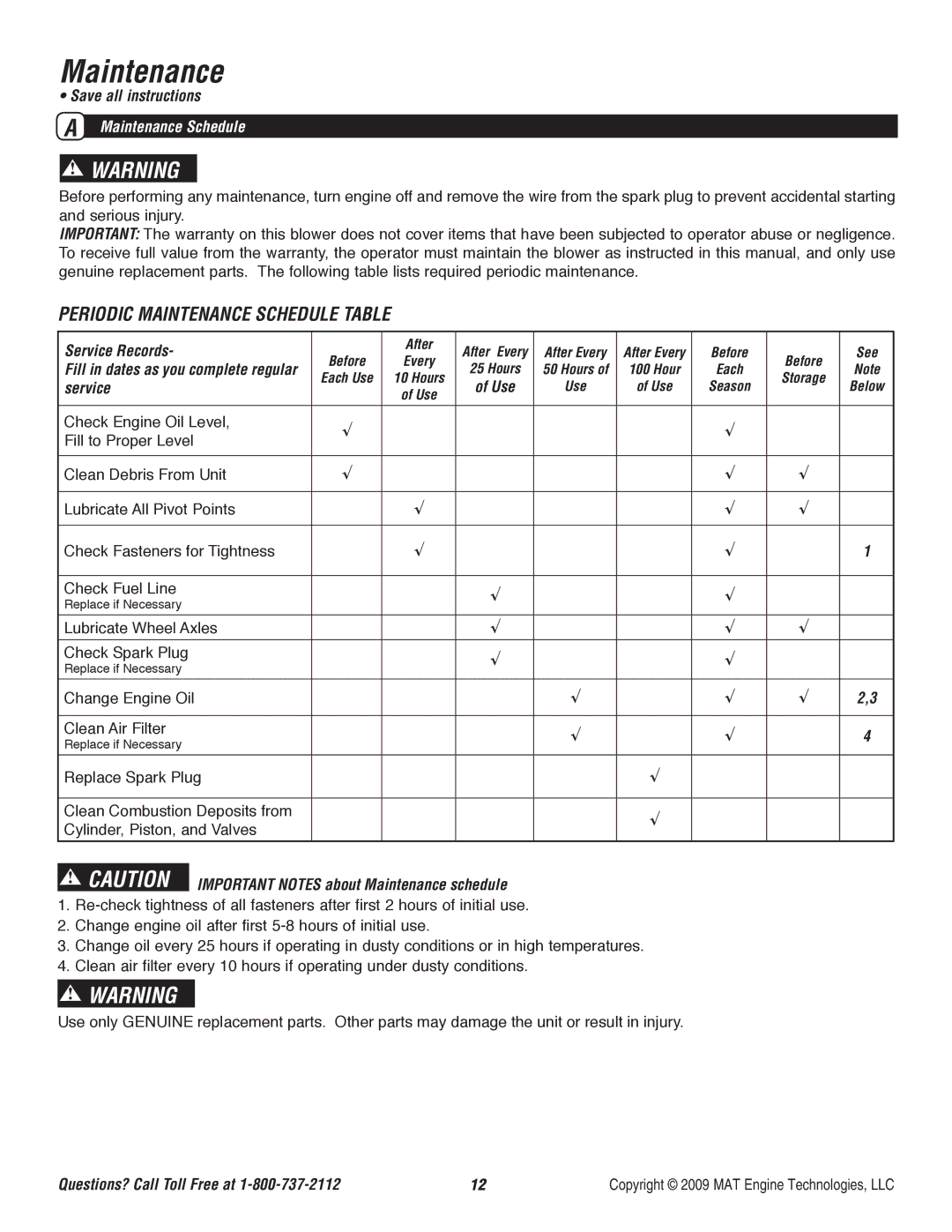 Powermate P-WB-163150-[E] specifications Maintenance, Service Records 