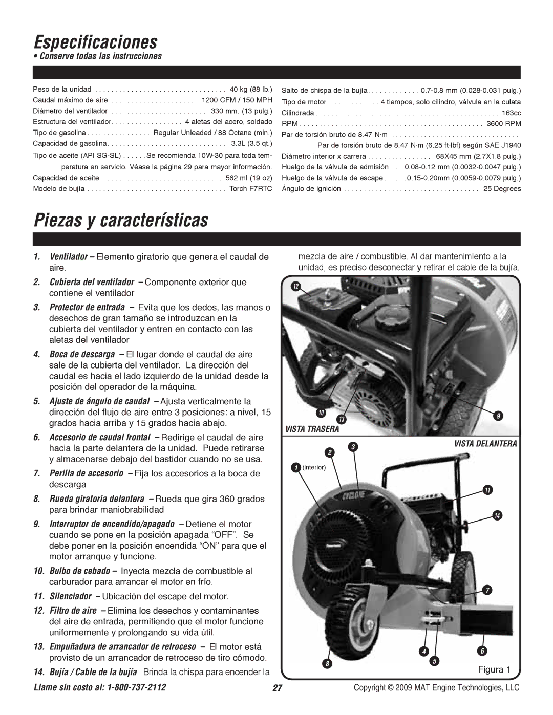 Powermate P-WB-163150-[E] Especificaciones, Piezas y características, Copyright 2009 MAT Engine Technologies, LLC 