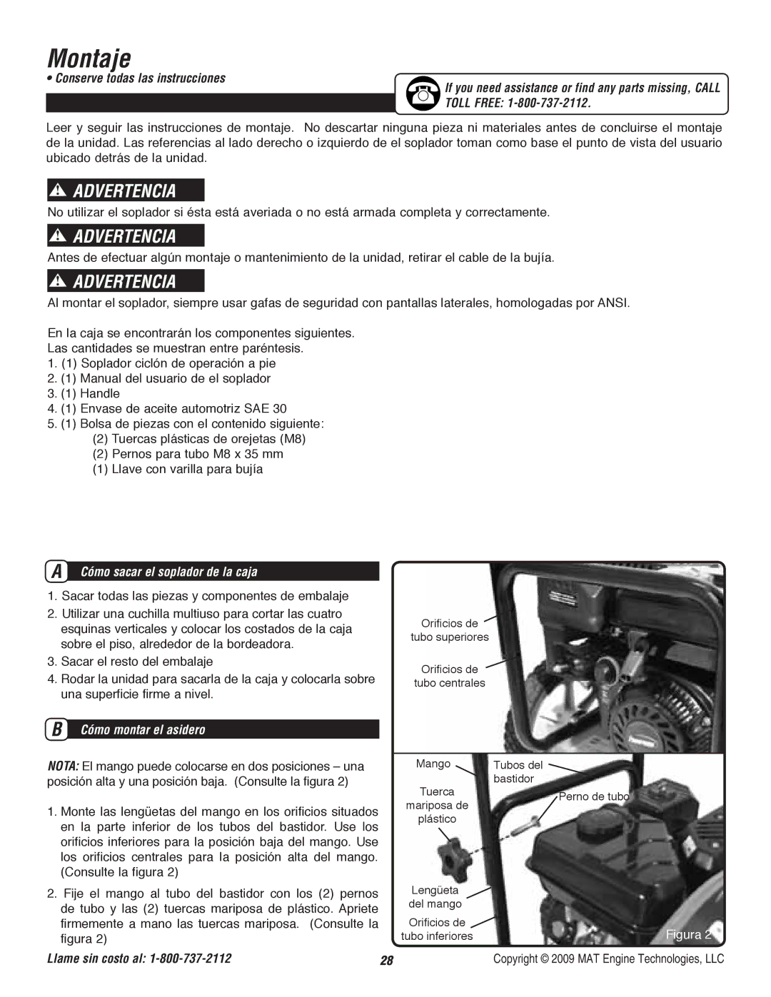 Powermate P-WB-163150-[E] specifications Montaje, Cómo sacar el soplador de la caja, Cómo montar el asidero 