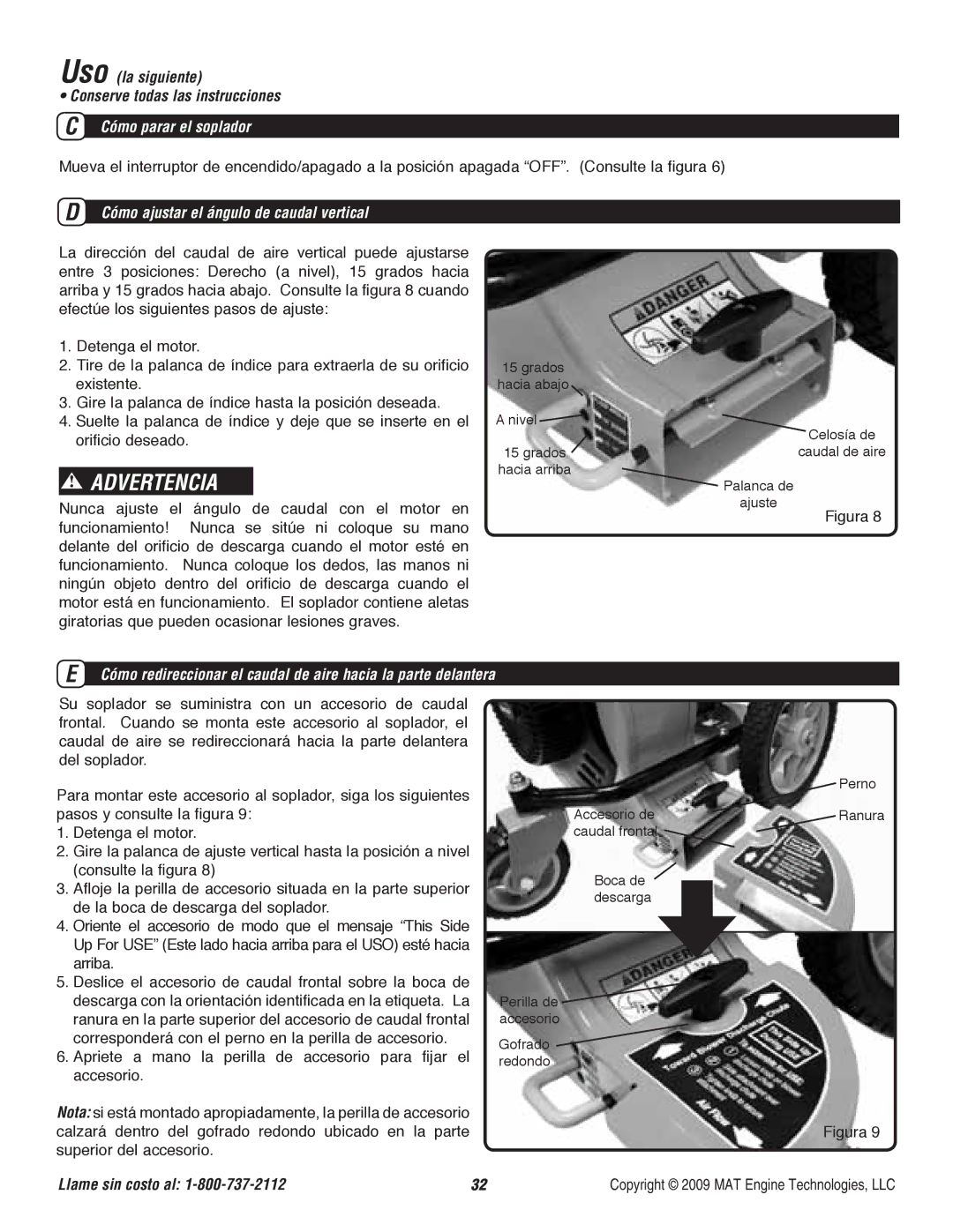 Powermate P-WB-163150-[E] specifications Uso la siguiente, Cómo ajustar el ángulo de caudal vertical 