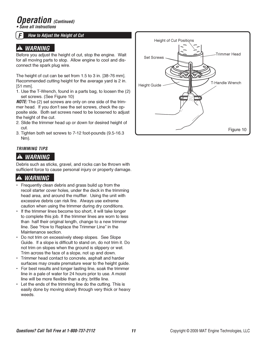 Powermate P-WFT-16022 specifications How to Adjust the Height of Cut, Trimming Tips 