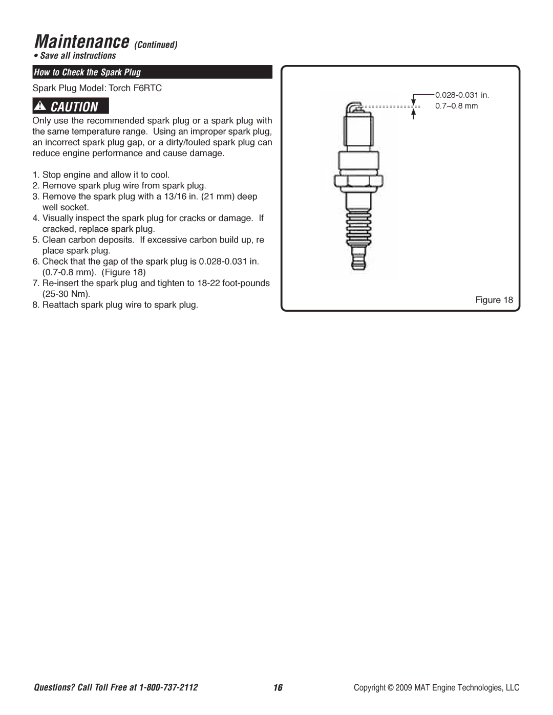 Powermate P-WFT-16022 specifications How to Check the Spark Plug 