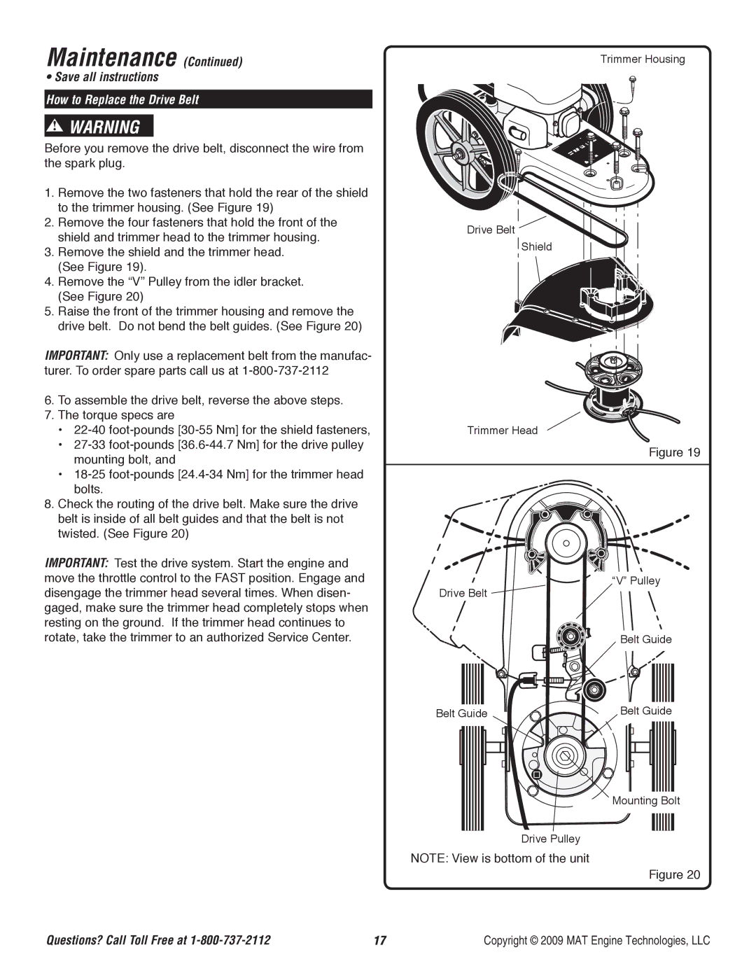 Powermate P-WFT-16022 specifications How to Replace the Drive Belt 