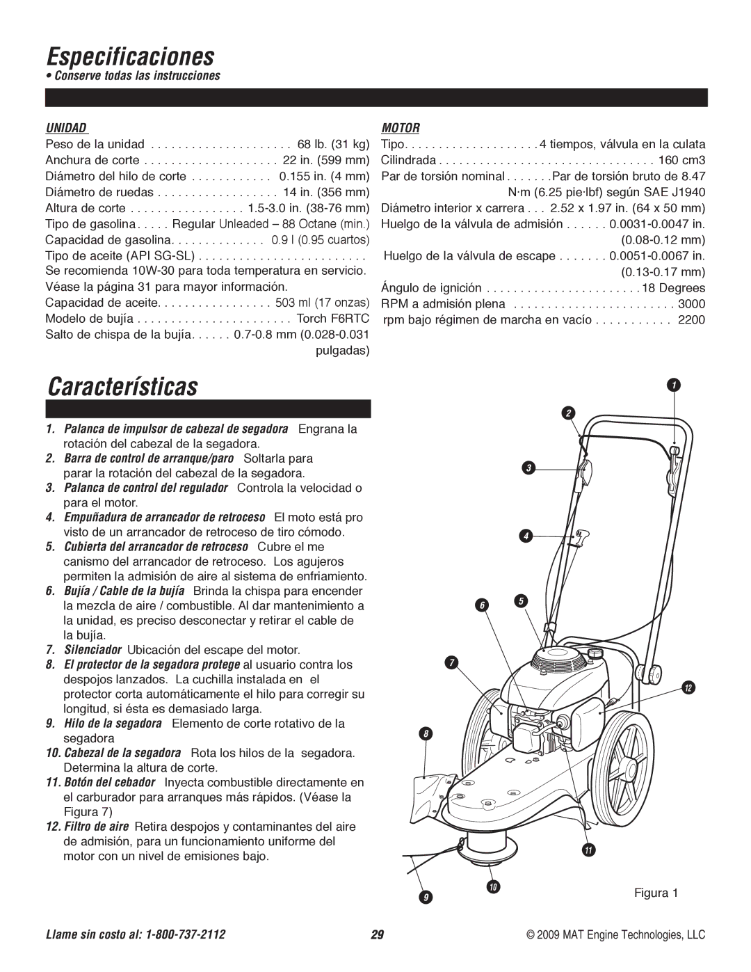 Powermate P-WFT-16022 specifications Especificaciones, Características, Conserve todas las instrucciones Unidad 