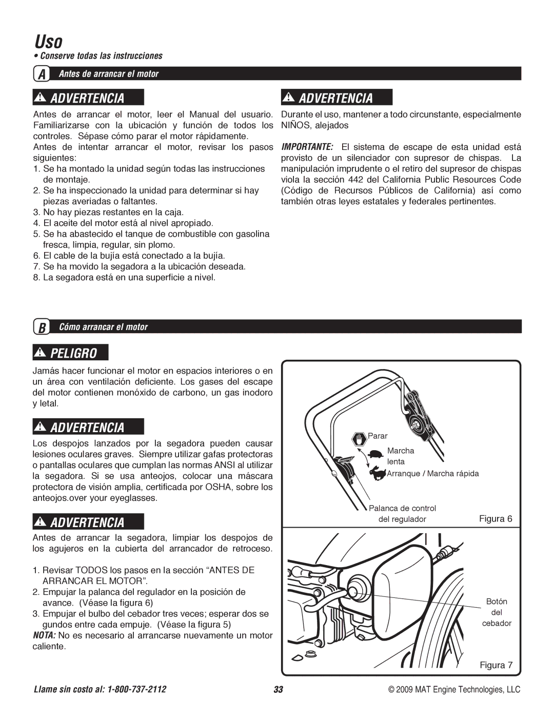 Powermate P-WFT-16022 specifications Uso, Antes de arrancar el motor, Cómo arrancar el motor 