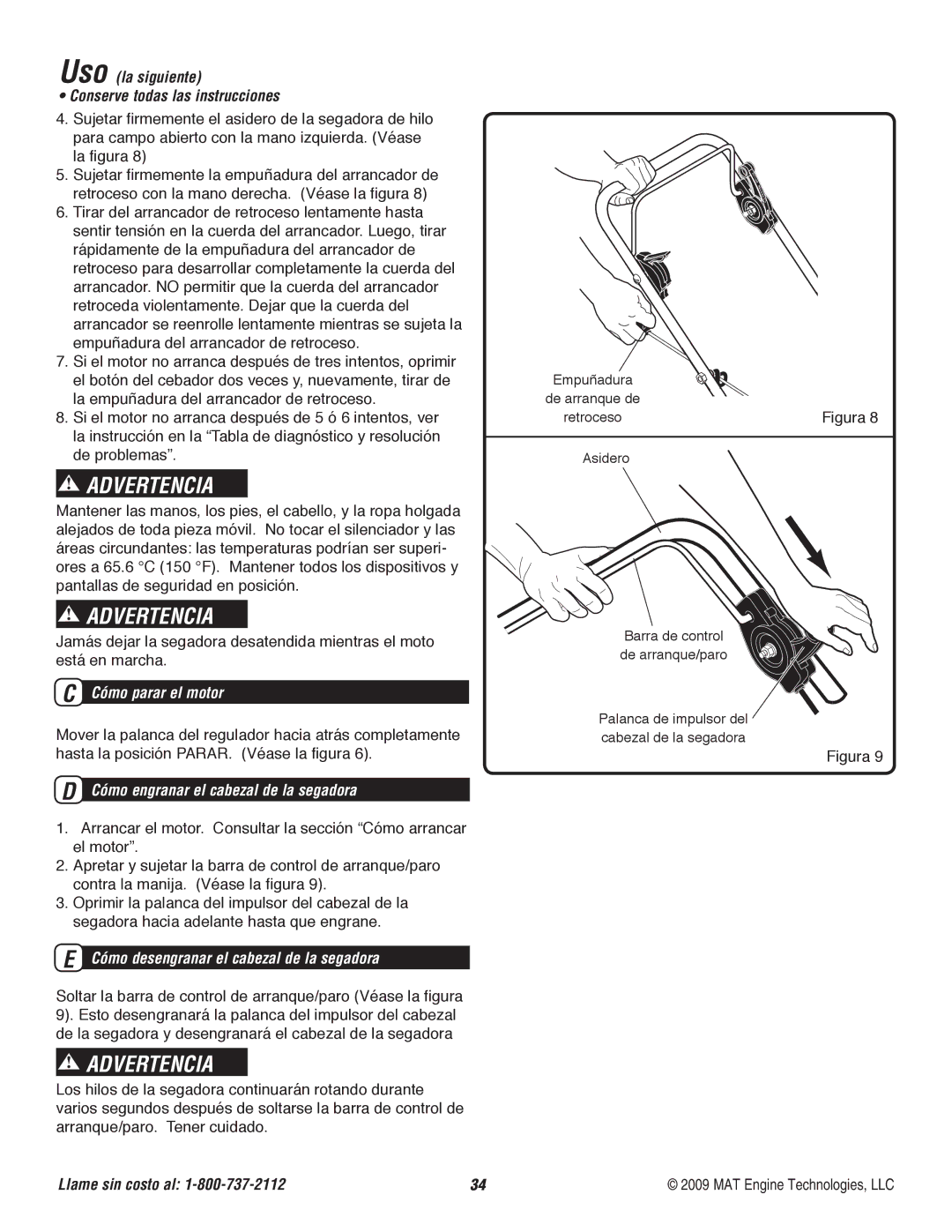 Powermate P-WFT-16022 specifications Uso la siguiente Conserve todas las instrucciones, Cómo parar el motor 