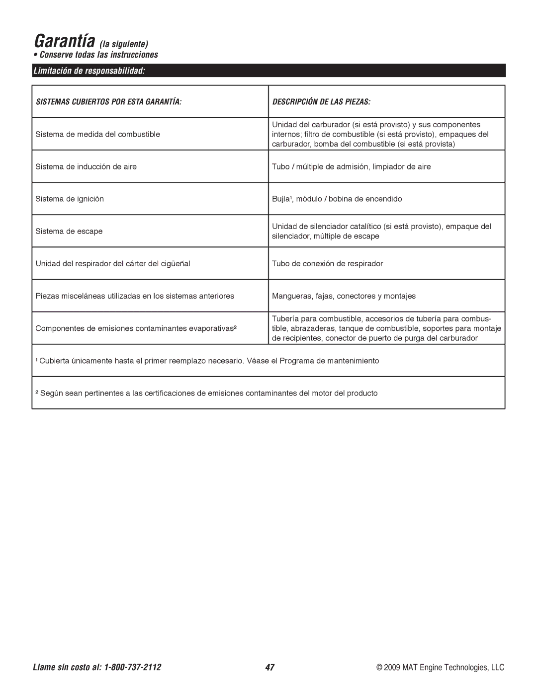 Powermate P-WFT-16022 specifications Garantía la siguiente 