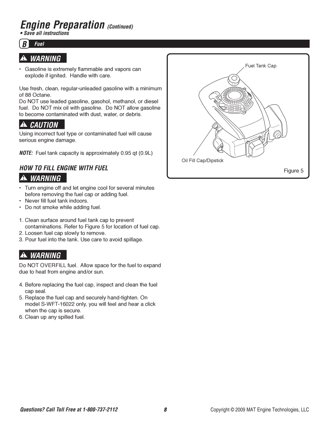 Powermate P-WFT-16022 specifications How to Fill Engine with Fuel 