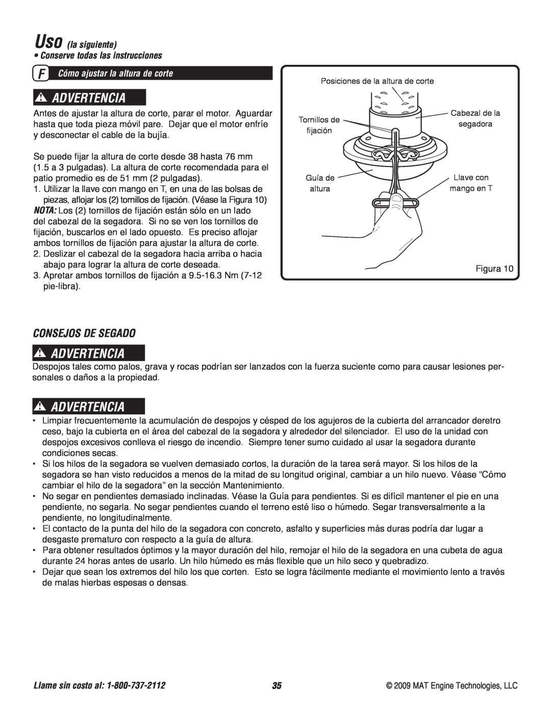Powermate P-WFT-16022 specifications Consejos De Segado, Advertencia, Uso la siguiente, Llame sin costo al 