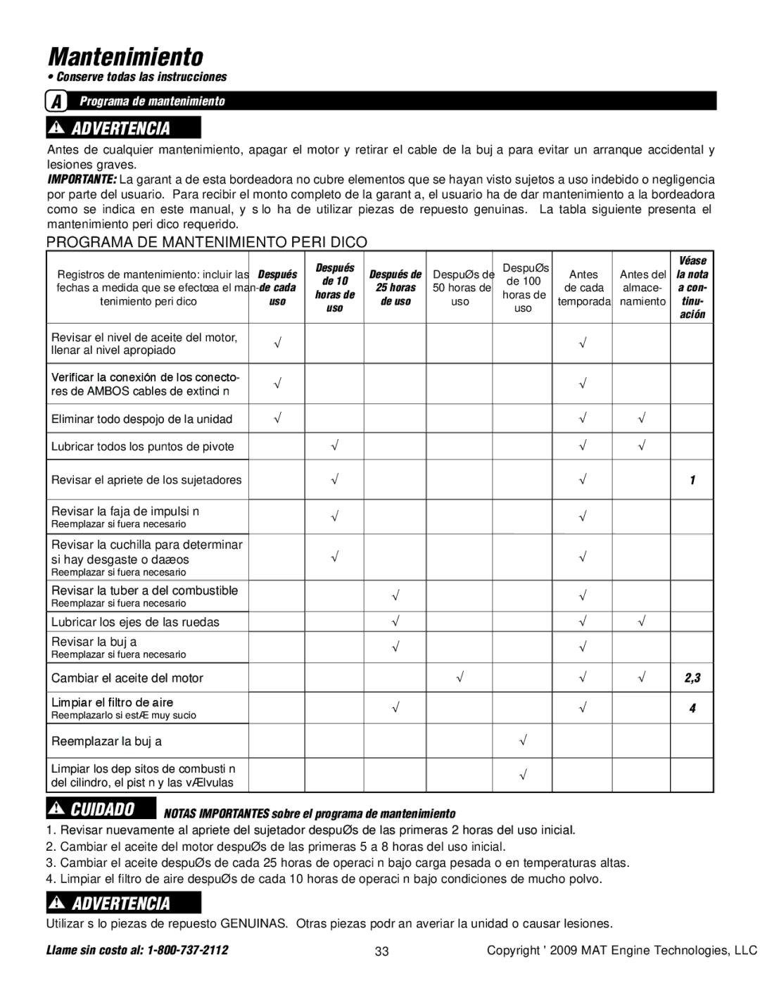 Powermate P-WLE-0799-F2N specifications Programa DE Mantenimiento Periódico, Programa de mantenimiento 