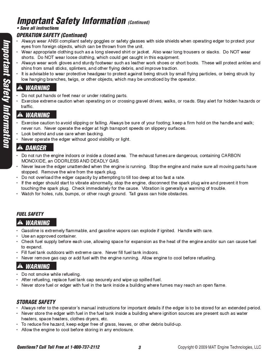 Powermate P-WLE-0799-F2N specifications Operation Safety, Storage Safety 