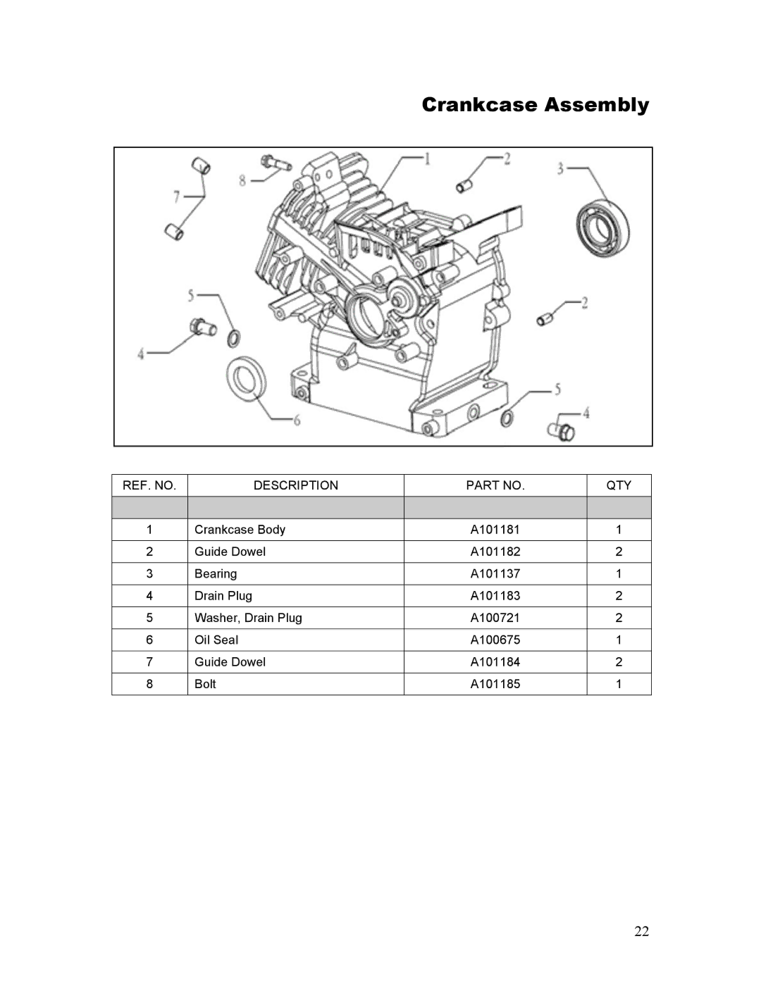 Powermate P-WLE-1639-[E] manual Crankcase Assembly 