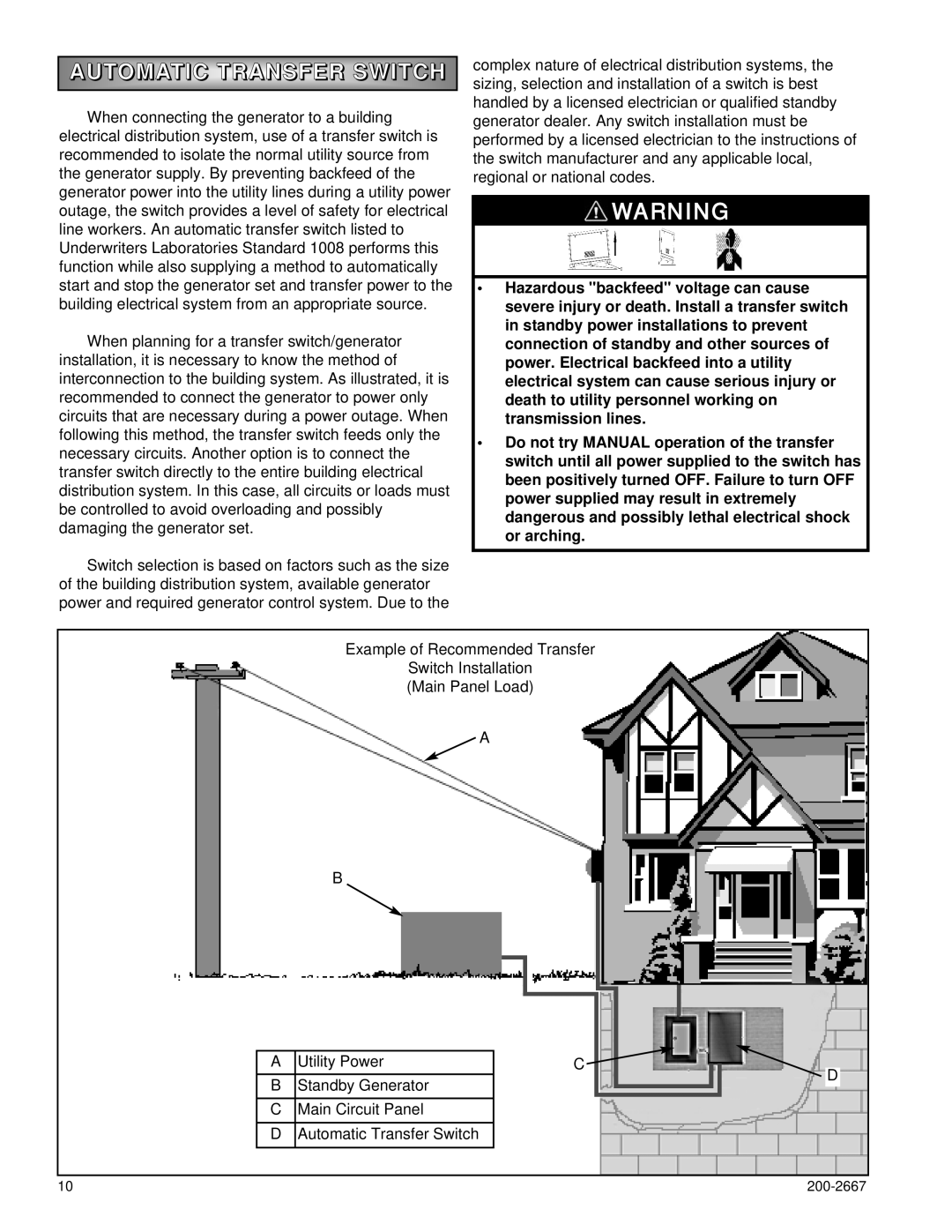 Powermate P1204 owner manual Utomatic Transfer Switch 