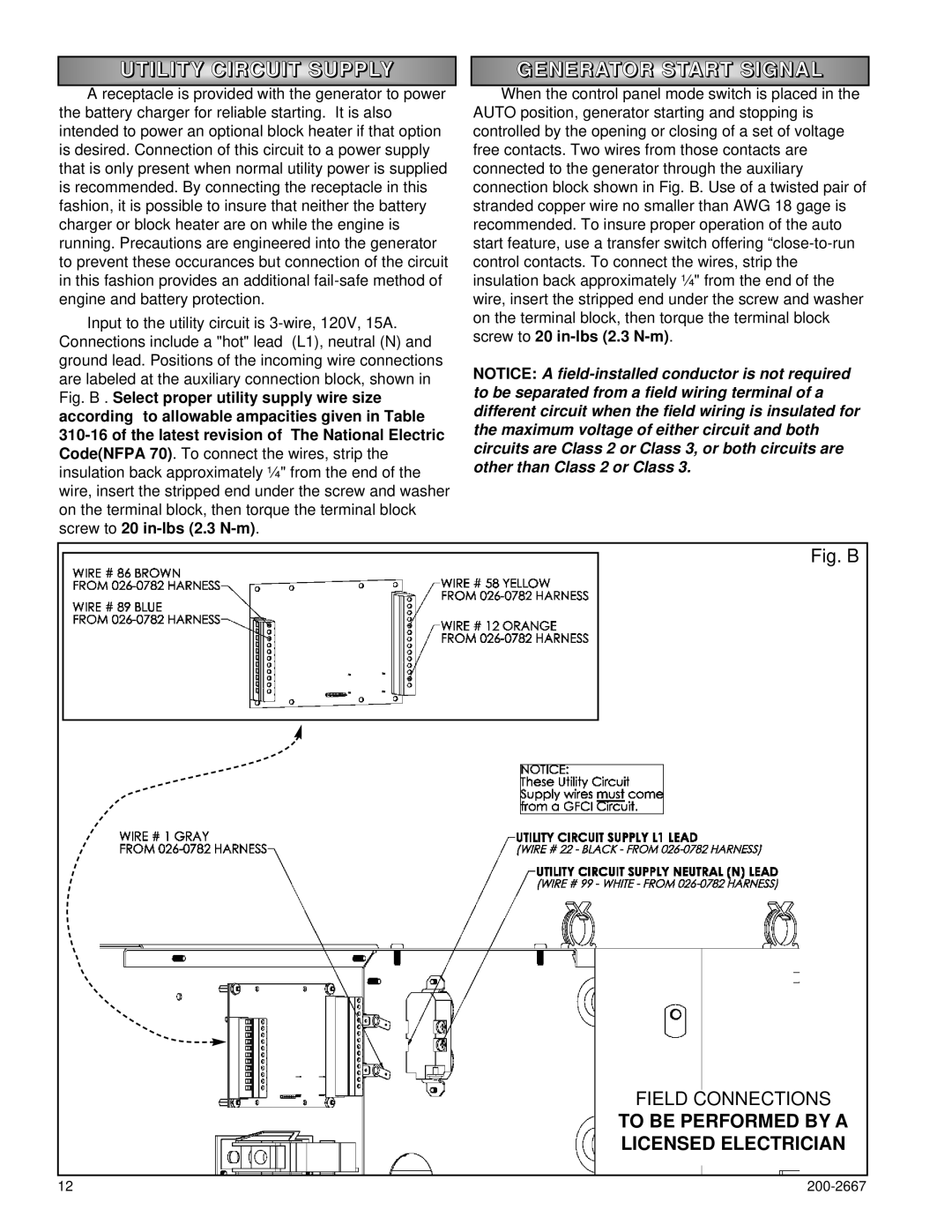 Powermate P1204 owner manual Utility Circuit Supply, Generator Start Signal 