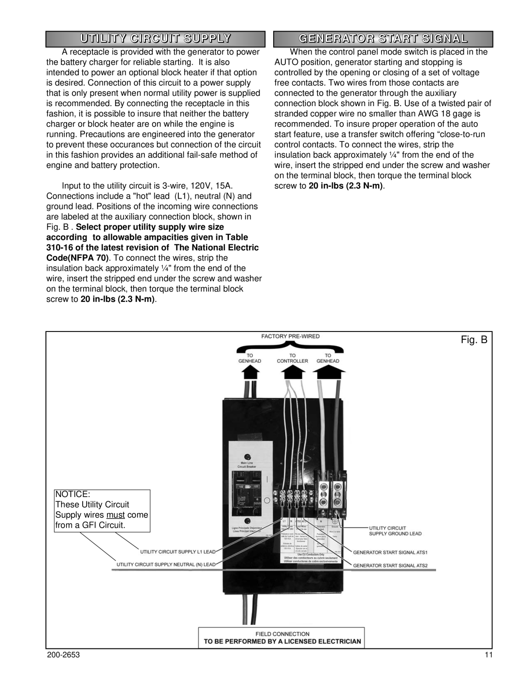 Powermate P2701, P3201, P2201 owner manual Utility Circuit Supply, Generator Start Signal 