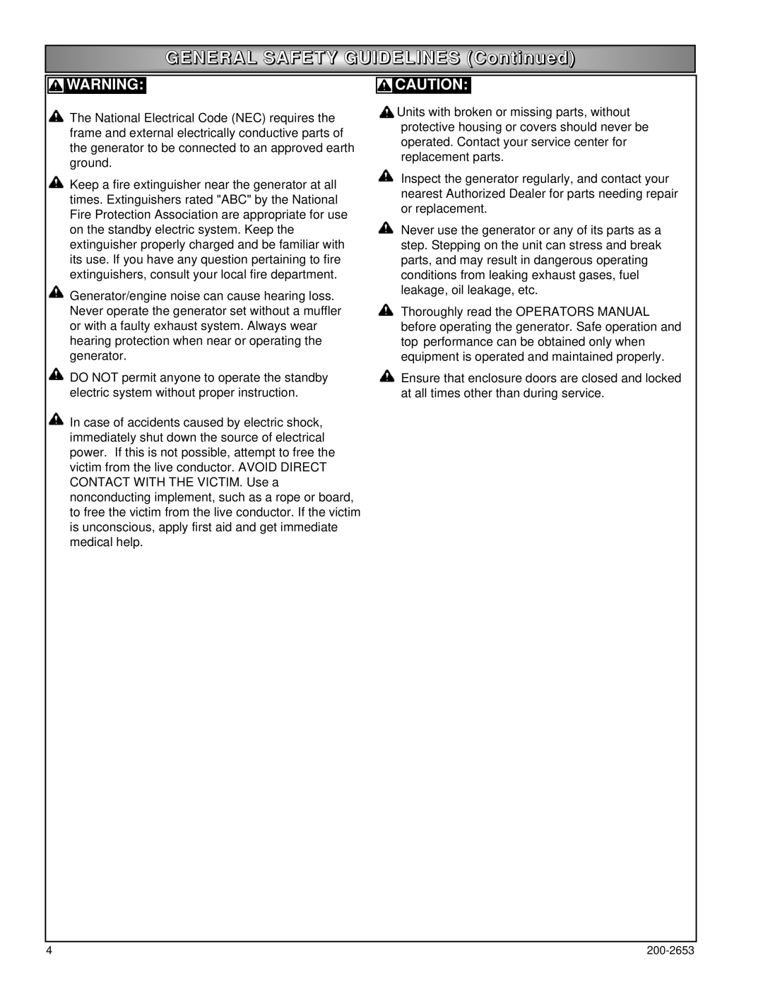 Powermate P2201, P3201, P2701 owner manual General Safety Guidelines 