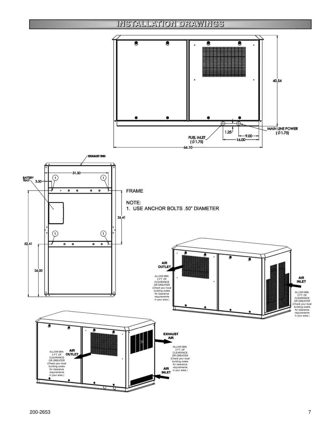 Powermate P2201, P3201, P2701 owner manual Installation Drawings 