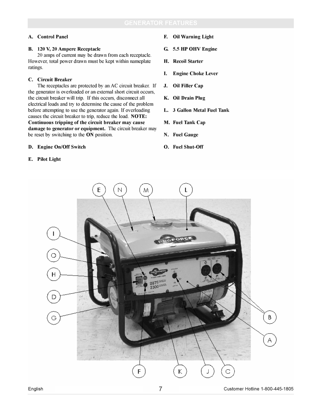 Powermate PC0102300 manual Generator Features 