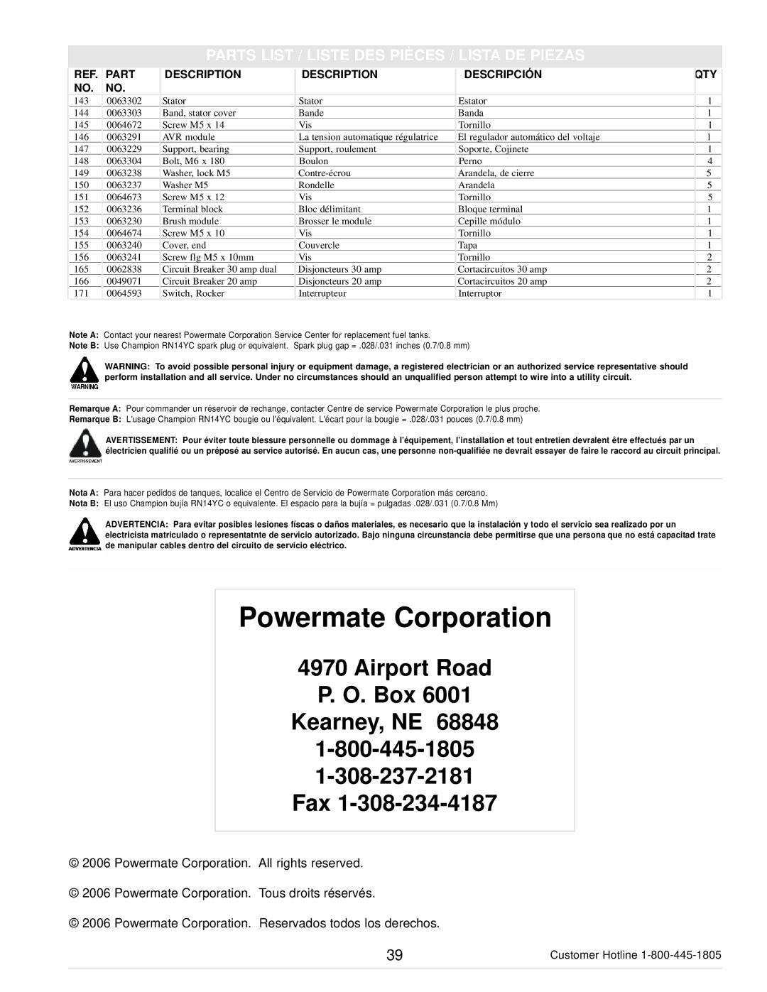 Powermate PC0105000 manual Powermate Corporation 