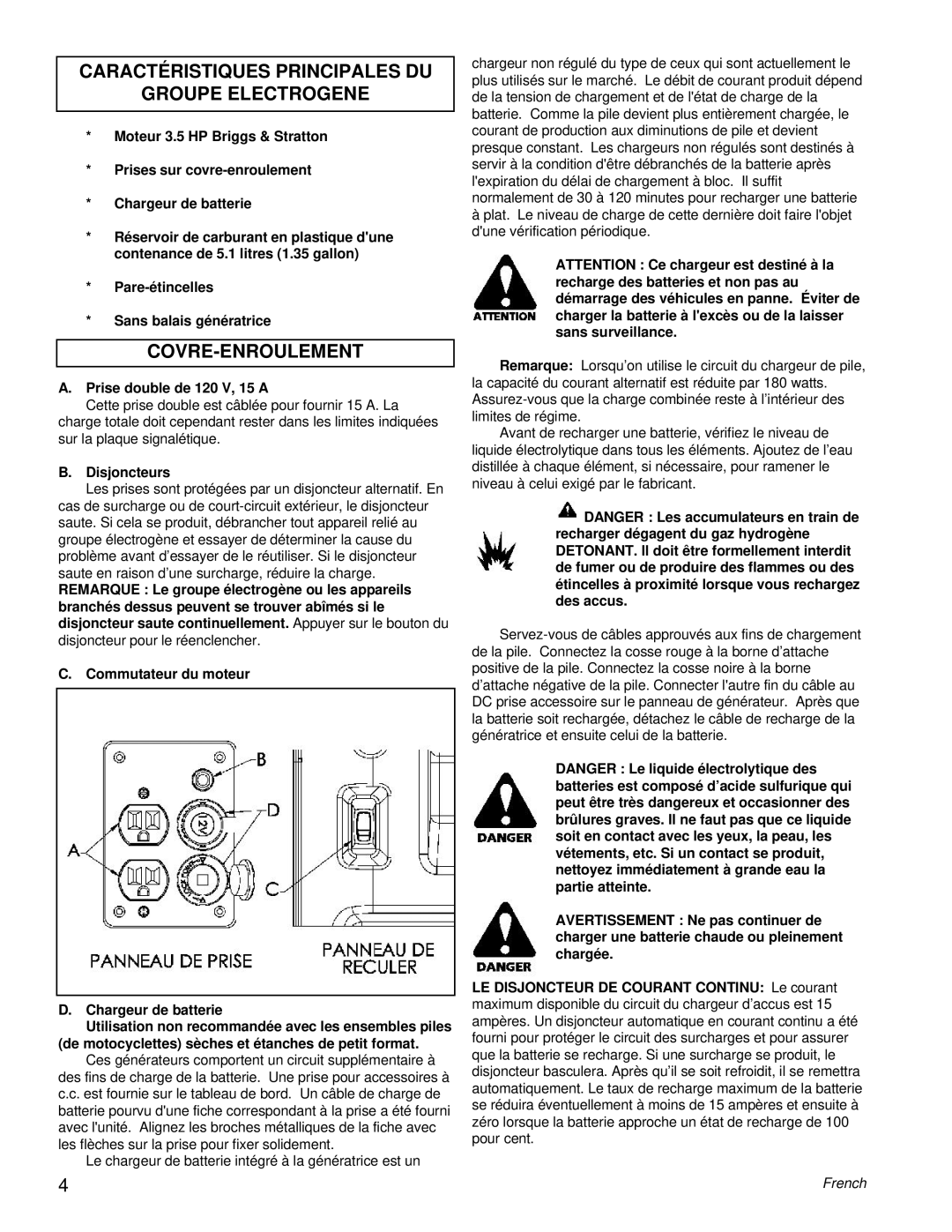 Powermate PC0401853 Caractéristiques Principales DU Groupe Electrogene, Covre-Enroulement, Prise double de 120 V, 15 a 