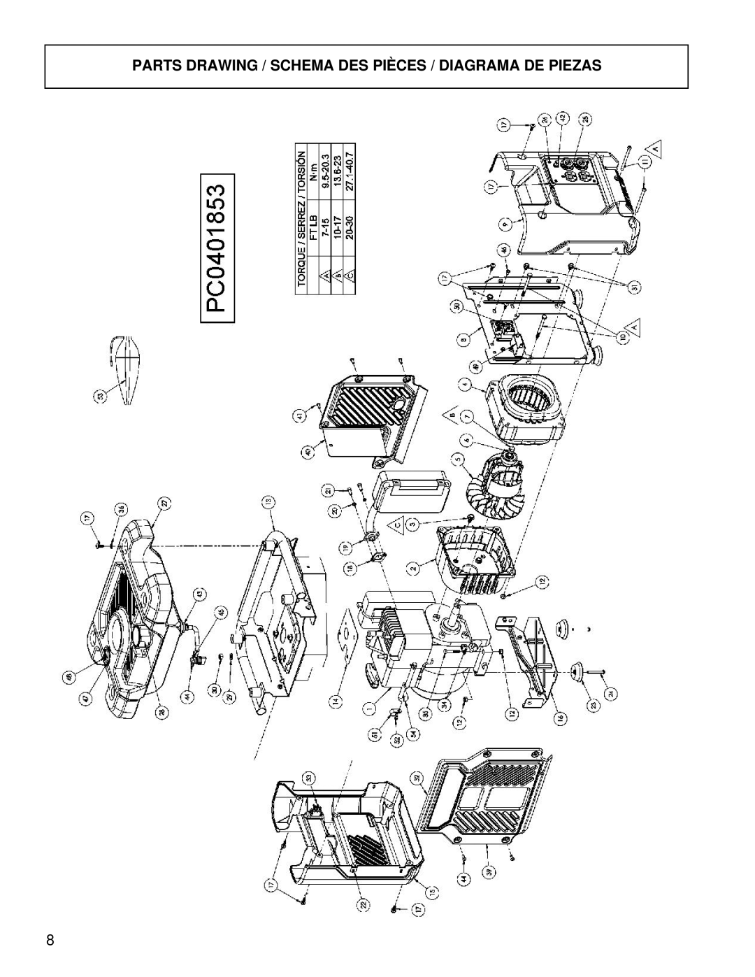 Powermate PC0401853 manual Parts Drawing / Schema DES Pièces / Diagrama DE Piezas 