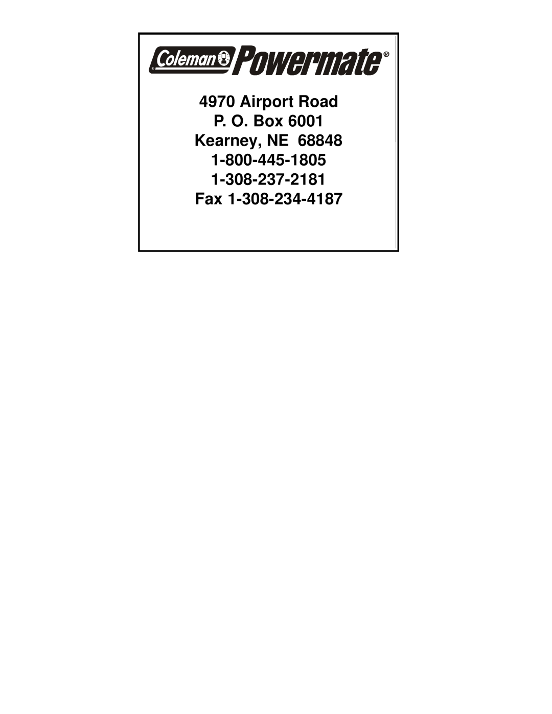 Powermate PC0401855 manual Airport Road P. O. Box Kearney, NE 