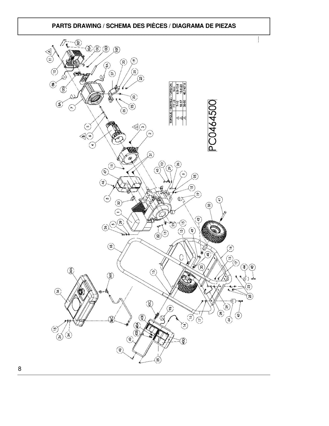 Powermate PC0464500 manual Parts Drawing / Schema DES Pièces / Diagrama DE Piezas 