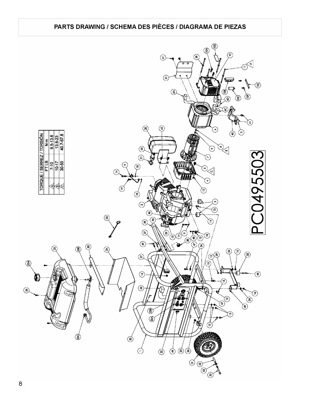 Powermate PC0495503 manual Parts Drawing / Schema DES Pièces / Diagrama DE Piezas 