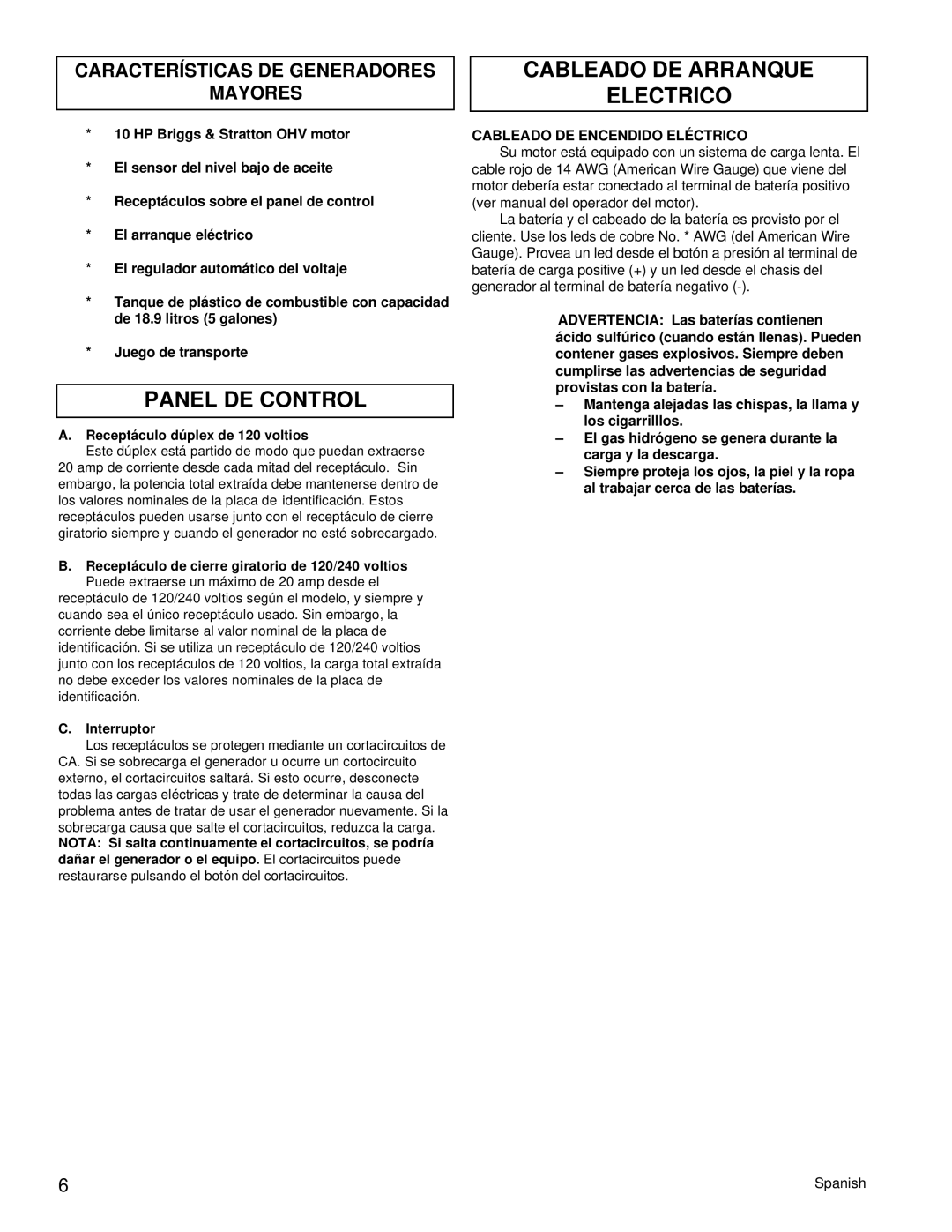 Powermate PC0505622.17 manual Panel DE Control, Cableado DE Arranque Electrico, Diagrama DE Cableado Basico 