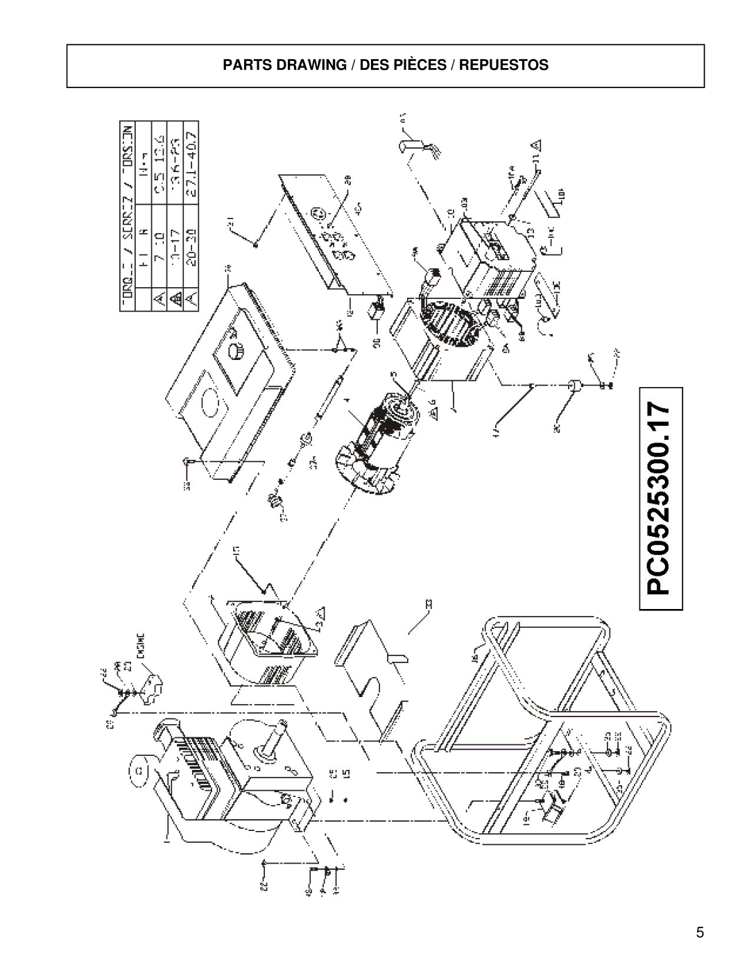 Powermate PC0525300.17 manual Parts Drawing / DES Pièces / Repuestos 