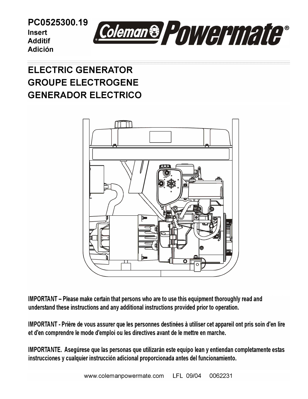 Powermate PC0525300.19 manual Electric Generator Groupe Electrogene Generador Electrico 